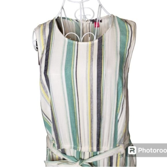 Vince Camuto Linen Blend Striped Daybreak Cropped Jumpsuit Size Large - Picture 2 of 7